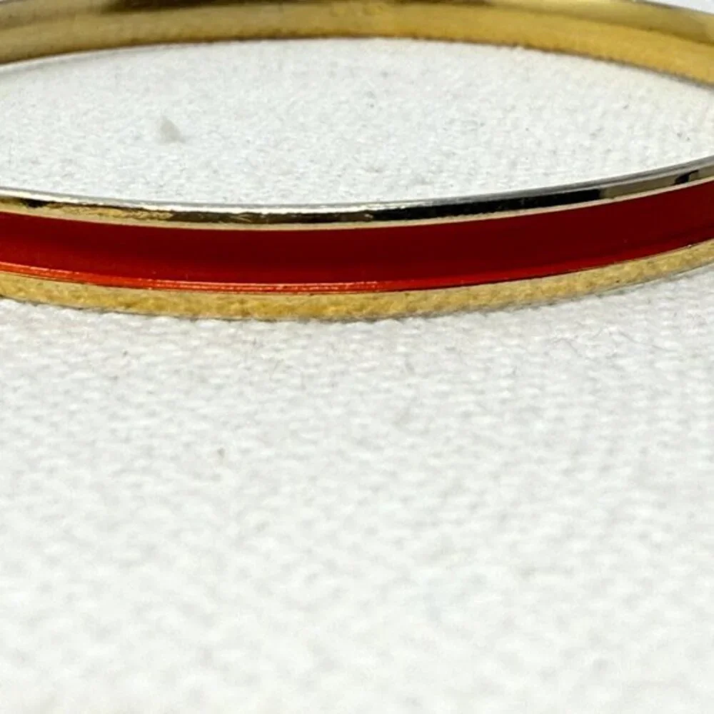 Napier Red Enamel Bangle Bracelet Vintage Signed‎ Gold-Tone Retro